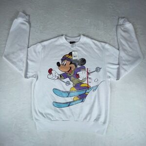Mickey Mouse Sweatshirt Women's 2XS White Mickey Ski Graphic Crew‎ Neck
